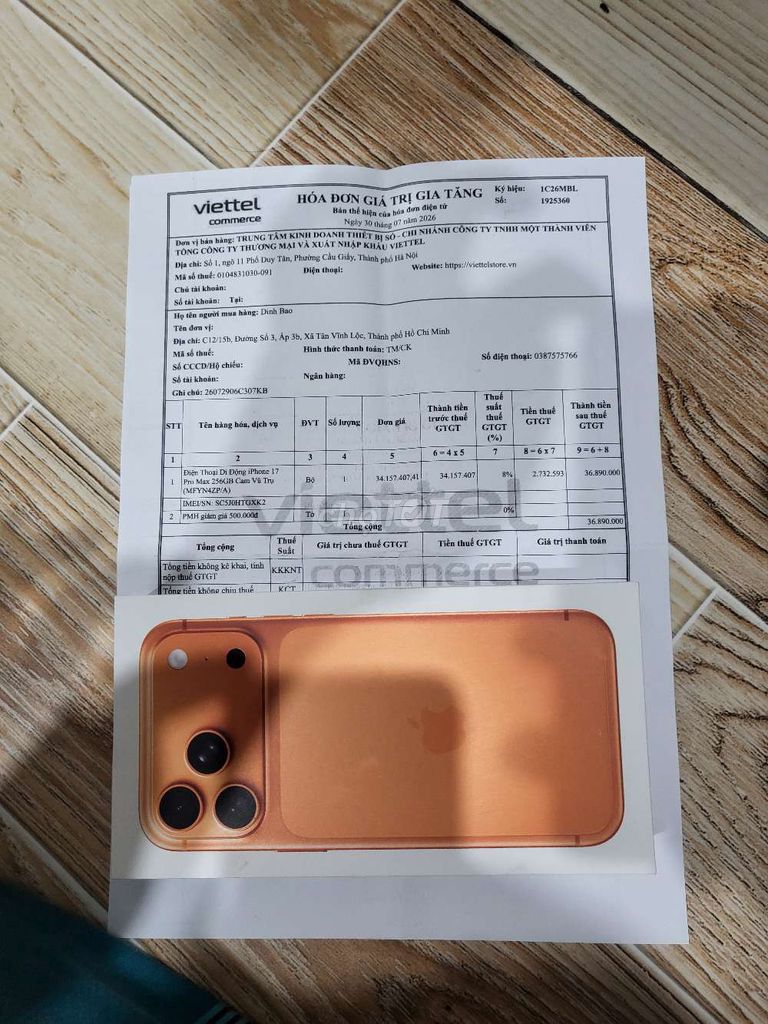  iPhone 17 pro max 256 gb cam vũ trụ newseal. Mua bán Điện thoại tại Huyện Bình Chánh Tp Hồ Chí Minh được đăng bởi Đinh Gia Bảo hình 1