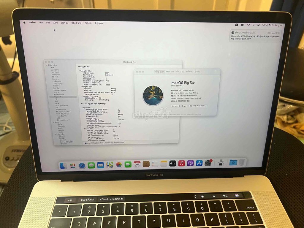 Macbook pro 15” 2016 i7/16g/256g/vga2g sạc76 lần