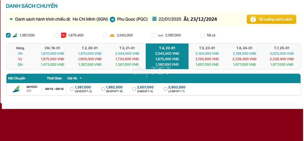 Hồ Chí Minh - Phú Quốc  22/01/2025 ÂL 23/12/2025