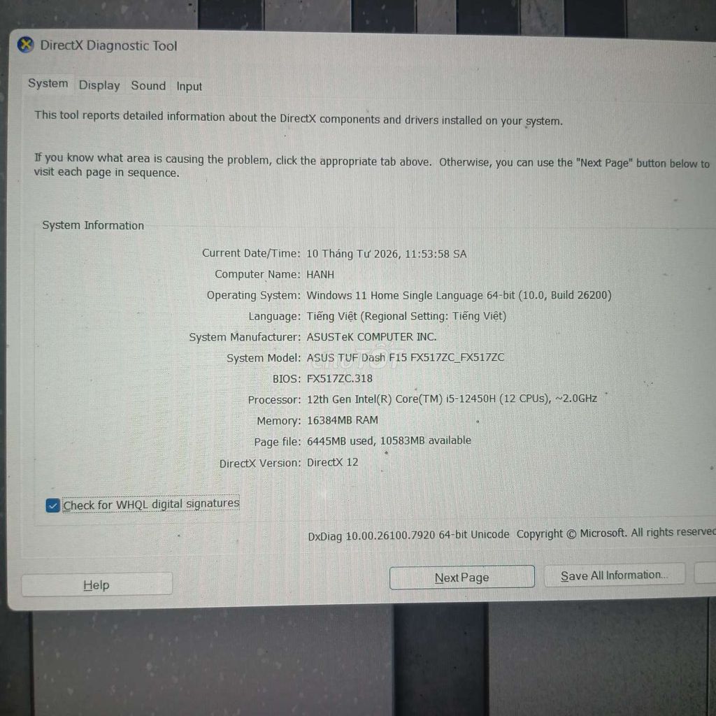 ASUS TUF Dash F15 i5-12450H 16GB. Mua bán Laptop tại Quận Thanh Xuân Hà Nội được đăng bởi Nguyễn thế hạnh hình 1
