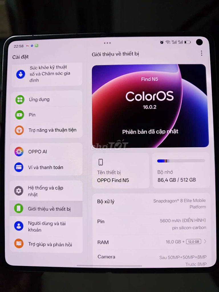 Oppo Find N5 512GB Bạc. Mua bán Điện thoại tại Quận 12 Tp Hồ Chí Minh được đăng bởi Khôi  hình 1