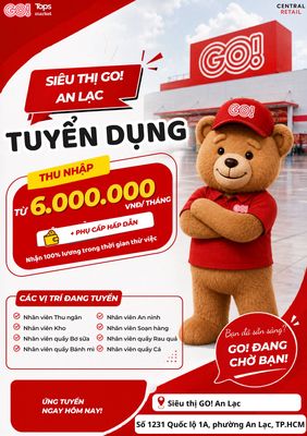 Tuyển dụng nhân viên siêu thị tại GO! An Lạc