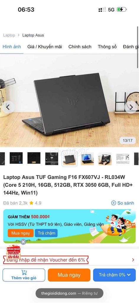 Asus TUF Gaming F16 i5 16GB/512GB RTX 3050. Mua bán Laptop tại Quận Ninh Kiều Cần Thơ được đăng bởi Tquangg hình 1