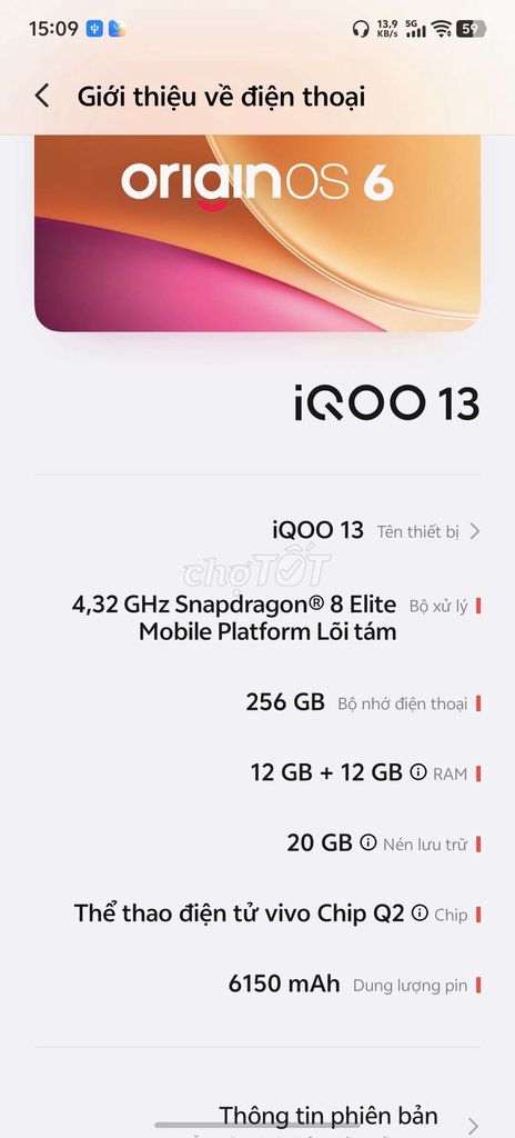iQOO 13 12GB/256GB Xám. Mua bán Điện thoại tại Huyện Thanh Trì Hà Nội được đăng bởi Hoàng Bùi hình 1