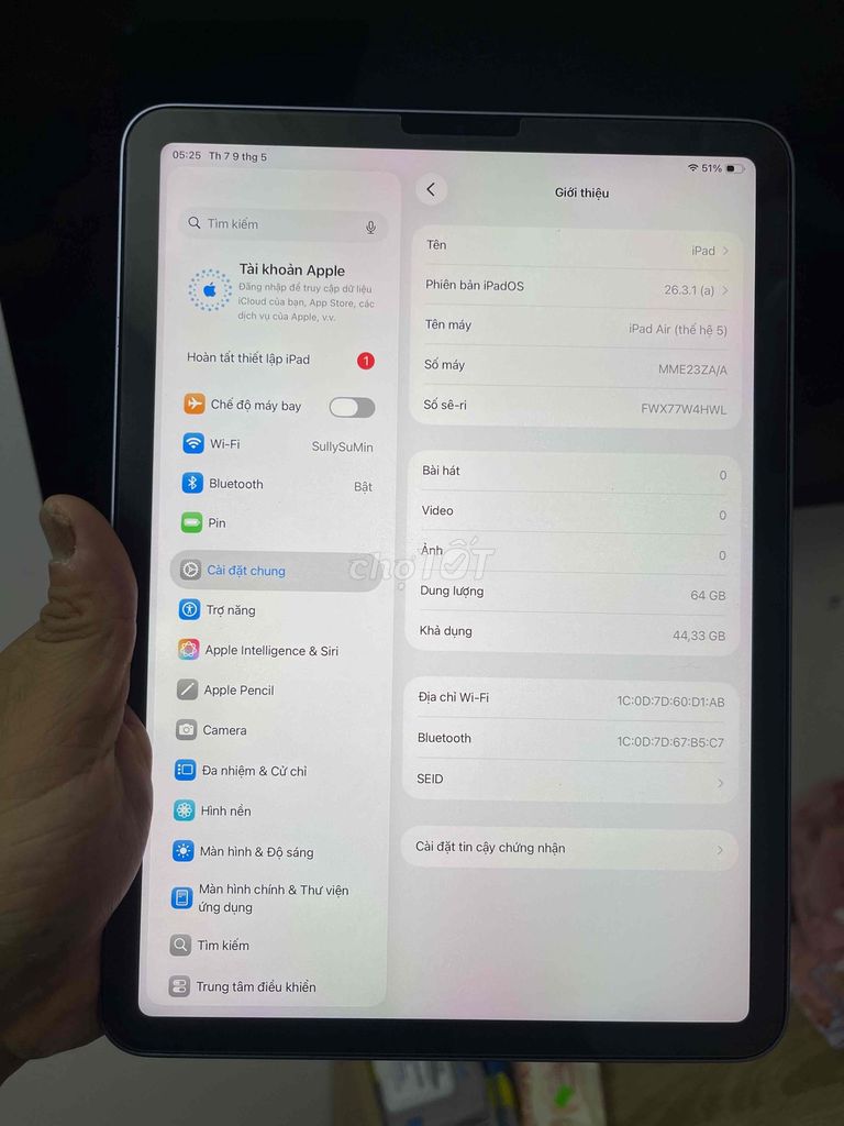 Apple iPad Air 5 64GB Xám đẹp gần như mới. Mua bán Máy tính bảng tại Quận 12 Tp Hồ Chí Minh được đăng bởi Út Trần hình 1