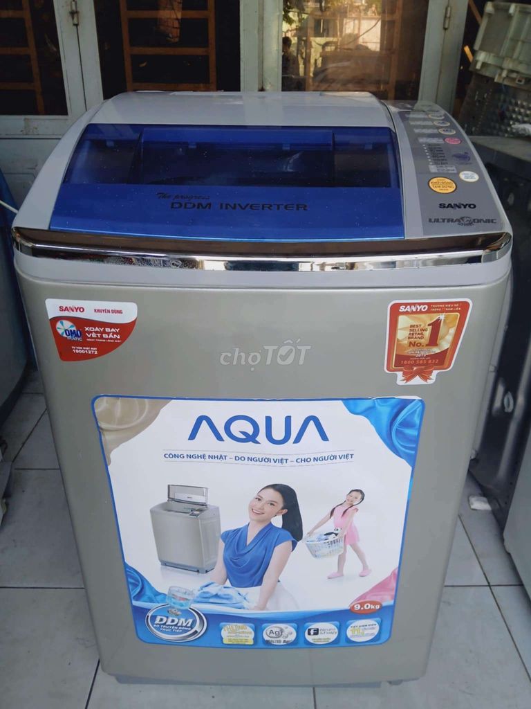 Máy giặt Sanyo inverter 9kg, giặt vắt êm, tk điện