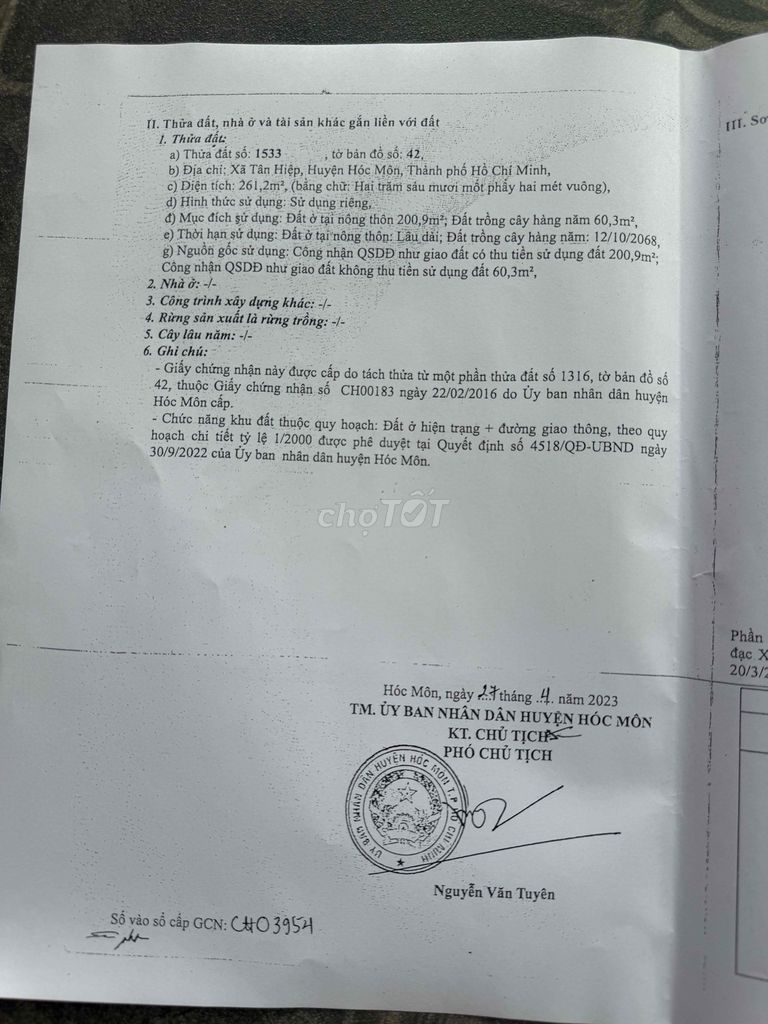 BÁN ĐẤT MẶT TIỀN ĐƯỜNG SONG HÀNH - HÓC MÔN