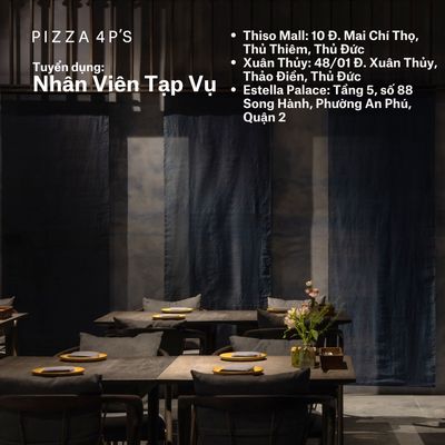 Nhân Viên Tạp Vụ/ Rửa chén tại Quận 2. Việc làm tại Huyện Cần Giuộc Long An được đăng bởi Công Ty Cổ Phần Pizza 4P's hình 1