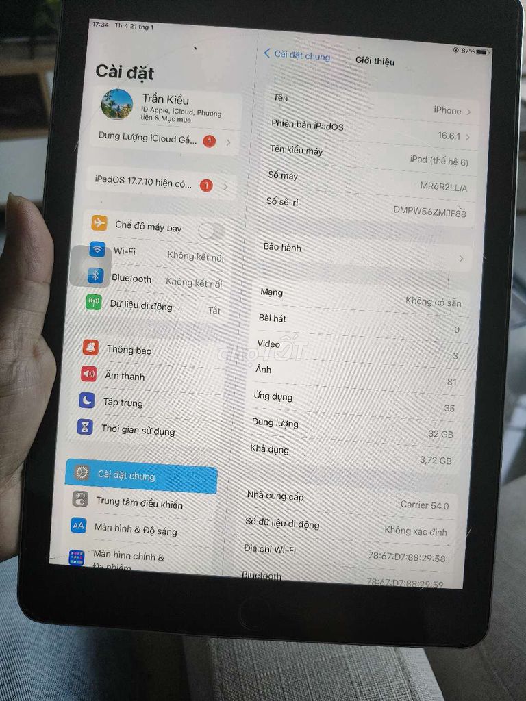 Apple iPad 6 32GB Xám. Mua bán Máy tính bảng tại Thành phố Thuận An Bình Dương được đăng bởi kiều trần hình 1