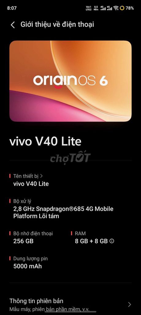 Vivo V40 Lite 256GB Bạc Snapdragon 685. Mua bán Điện thoại tại Thành phố Dĩ An Bình Dương được đăng bởi Dat hình 1