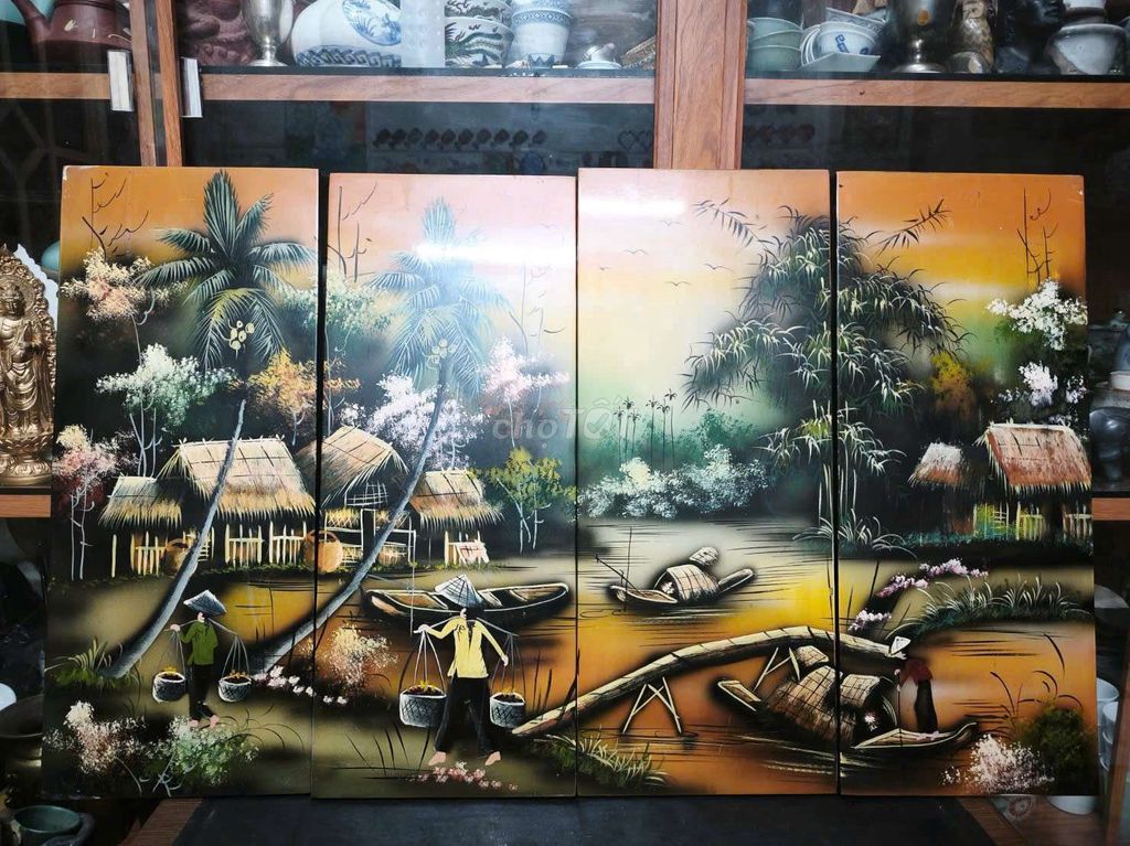 Tranh sơn mài Làng quê 48x80cm. Mua bán Đồ sưu tầm, đồ cổ tại Quận 8 Tp Hồ Chí Minh được đăng bởi Hồng  hình 1