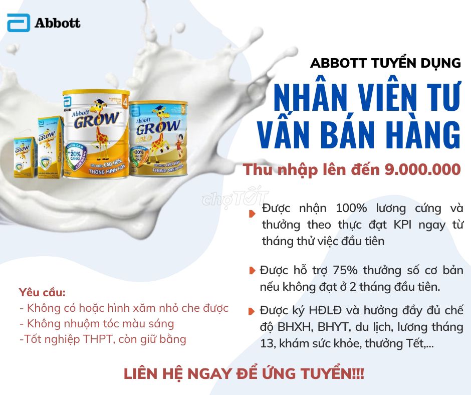 Tuyển nhân viên tư vấn sữa Abbott tại Long An