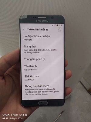 Samsung Note 5 full cn, kèm sạc 950k