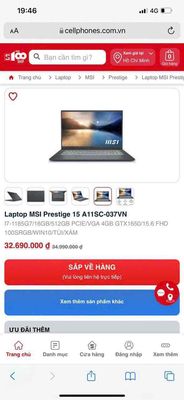 Laptop MSI Prestige 15 A11SC-037VN keng