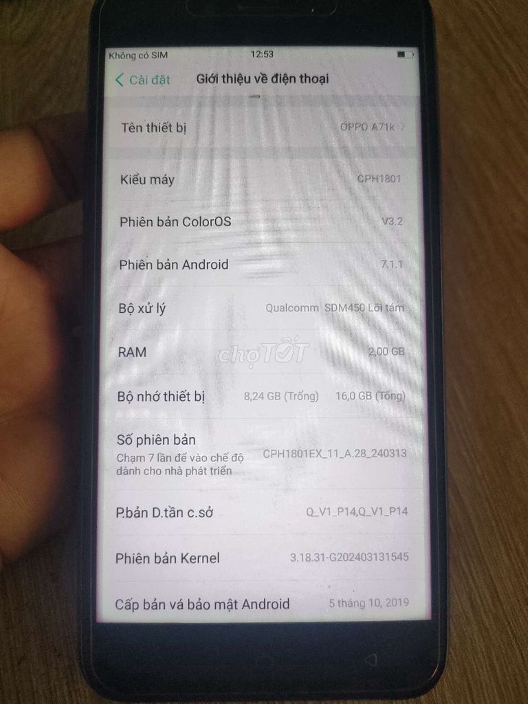 Oppo A71K 16GB Xanh đậm. Mua bán Điện thoại tại Huyện Vĩnh Thạnh Cần Thơ được đăng bởi Thu Nguyen Van hình 1