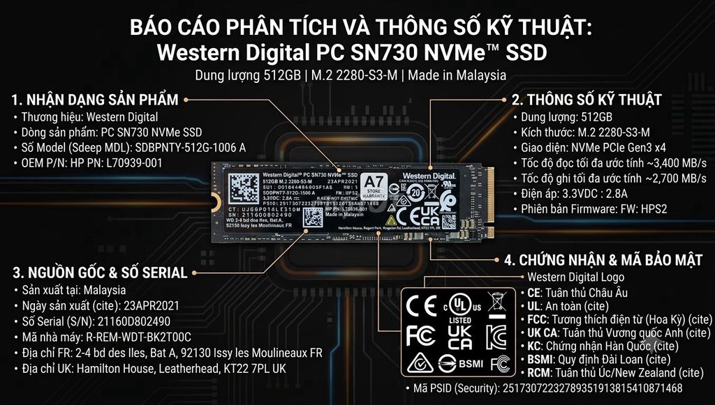Ổ SSD NVMe WD PC.SN730 - 512G, like new. Mua bán Linh kiện (RAM, Card...) tại Quận Gò Vấp Tp Hồ Chí Minh được đăng bởi Nguyễn Tài hình 1