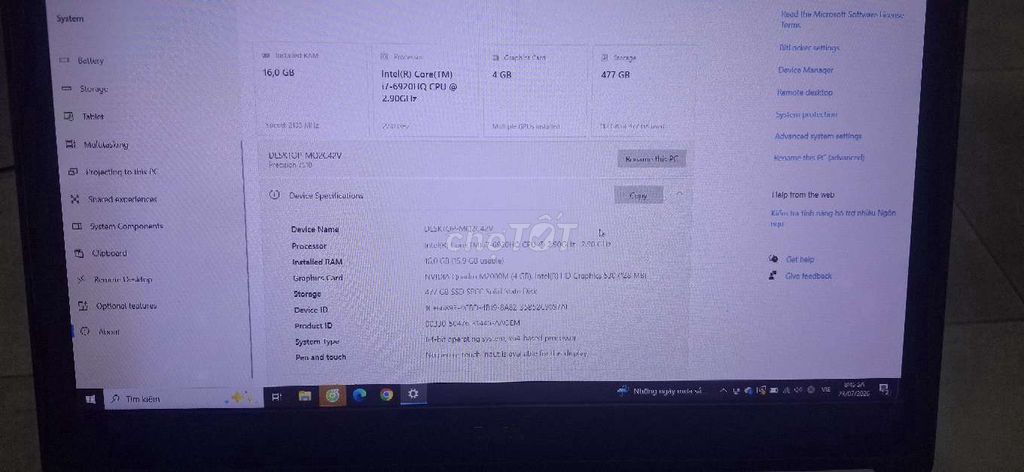 Dell Precision 7510 i7-6920HQ 16GB/477GB SSD. Mua bán Laptop tại Huyện Yên Dũng Bắc Giang được đăng bởi Bùi Văn Trường hình 1