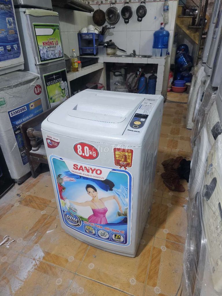 Máy giặt sanyo 8kg lồng đứng, giặt vắt êm ,bh 3th