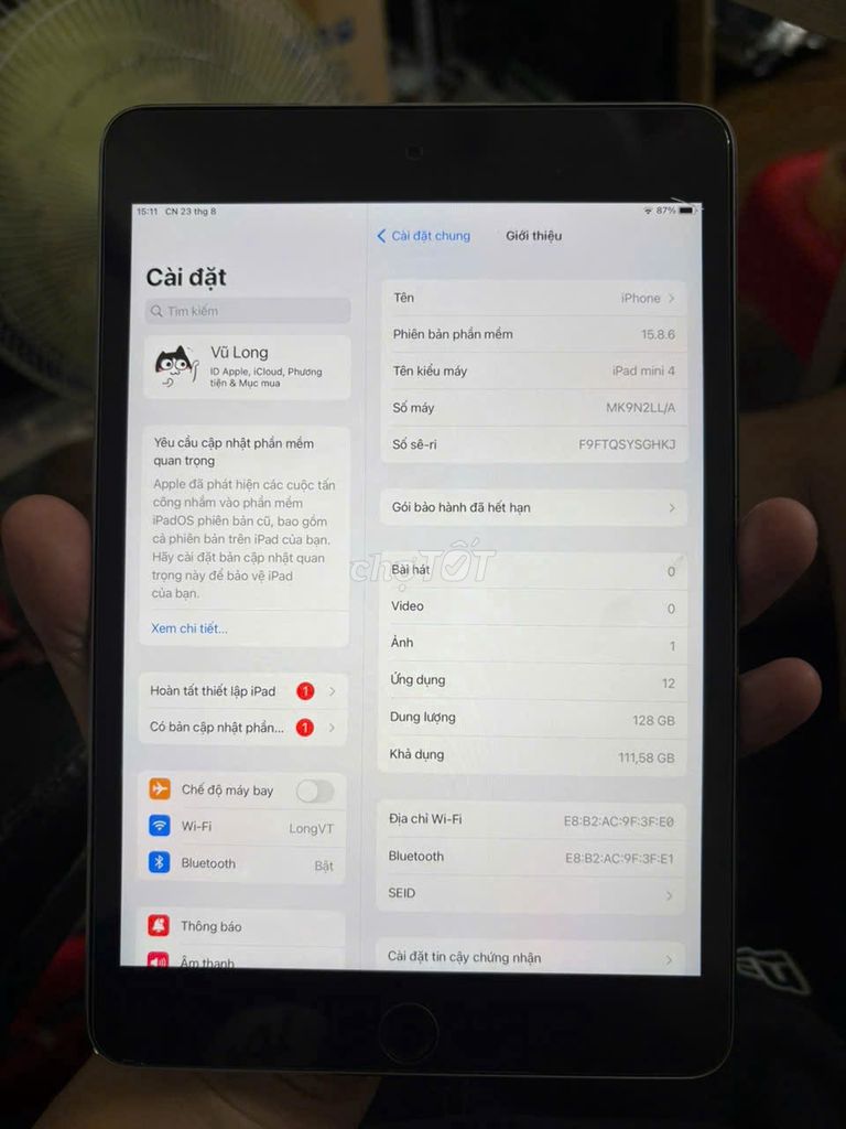 Apple iPad mini 4 128GB Xám. Mua bán Máy tính bảng tại Quận Hoàng Mai Hà Nội được đăng bởi long hình 1