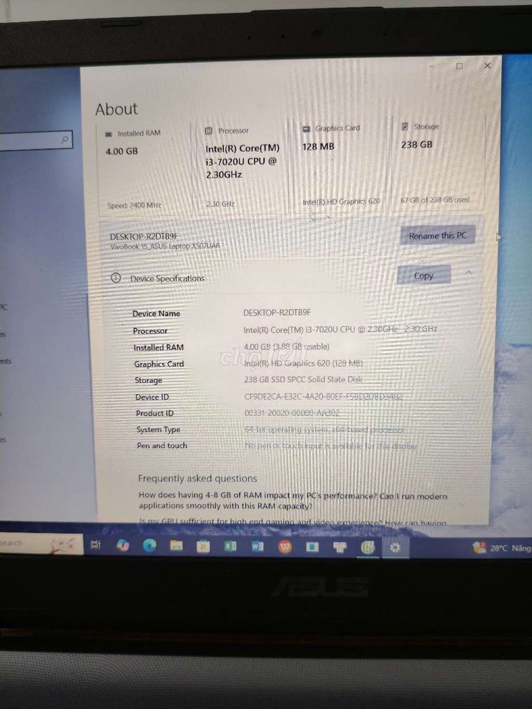 Asus X507U i3 7th Gen 4GB Xám. Mua bán Laptop tại Huyện Mộ Đức Quảng Ngãi được đăng bởi Quang Nhân Bùi hình 1
