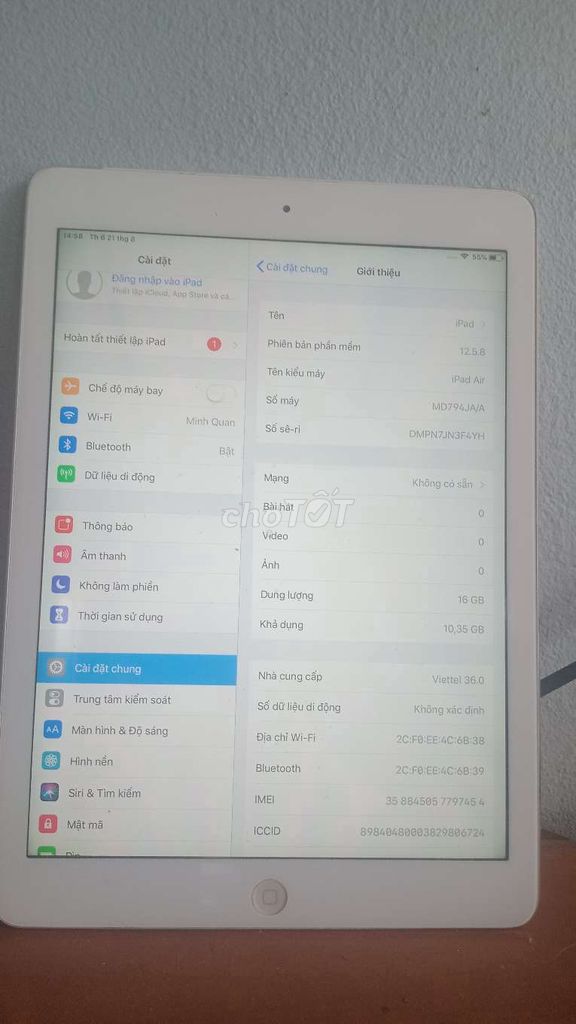 iPad Air 1 (Màu Bạc) – Bản Wifi + 4G (16GB) [820k]. Mua bán Máy tính bảng tại Huyện Hoằng Hóa Thanh Hóa được đăng bởi YoQ hình 1