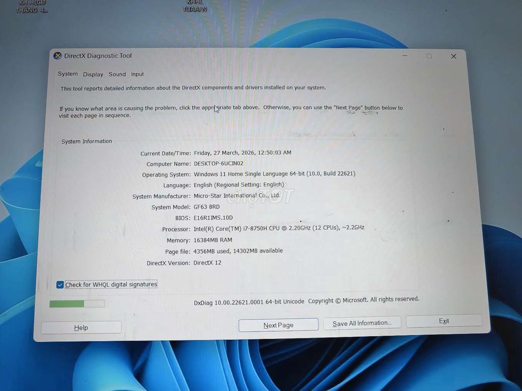MSI GF63 8RD i7 Gen 8 16GB/512GB Lỗi VGA. Mua bán Laptop tại Huyện Long Thành Đồng Nai được đăng bởi Phạm Tiến Đạt hình 1