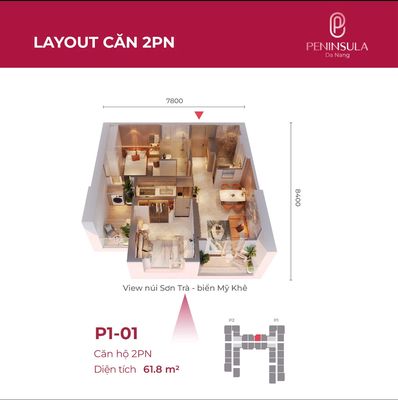 BÁN CĂN HỘ 2PN - 61,8 m2 PENINSULA - GIÁ 3,2 TỶ BÀN GIAO FULL NỘI THẤT. Mua bán căn hộ/chung cư tại Quận Sơn Trà Đà Nẵng được đăng bởi Bùi Bình Đất Xanh