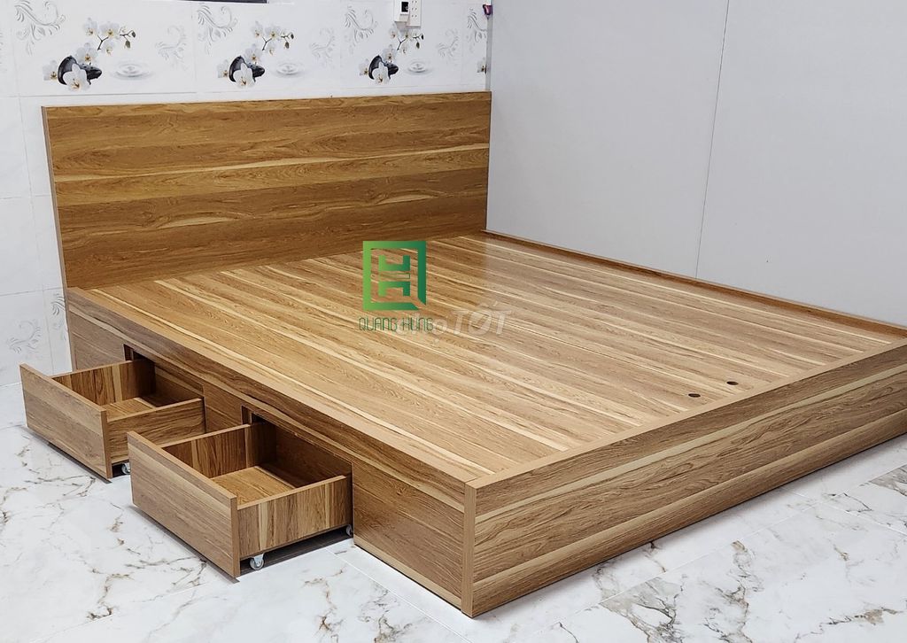 Giường gỗ MDF Quang Hùng Vàng Nâu. Mua bán Giường, chăn ga gối nệm tại Huyện Đất Đỏ Bà Rịa - Vũng Tàu được đăng bởi Nội Thất Quang Hùng TD hình 1