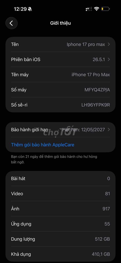 iPhone 17 Pro Max 512GB Trắng Đã qua sử dụng. Mua bán Điện thoại tại Huyện Thanh Bình Đồng Tháp được đăng bởi Lộc Phan hình 1