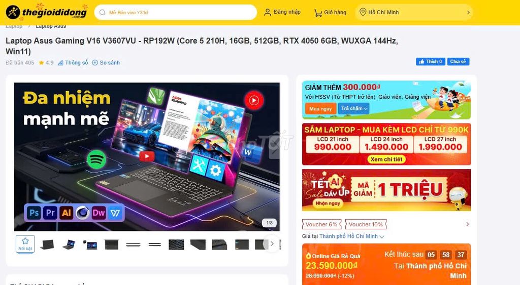 𝐀𝐬𝐮𝐬 𝐆𝐚𝐦𝐢𝐧𝐠 𝐕𝟑𝟔𝟎𝟕_U5_RTX4050 6G_16G_BH 2 năm. Mua bán Laptop tại Quận Thanh Khê Đà Nẵng được đăng bởi Laptop Vui hình 1