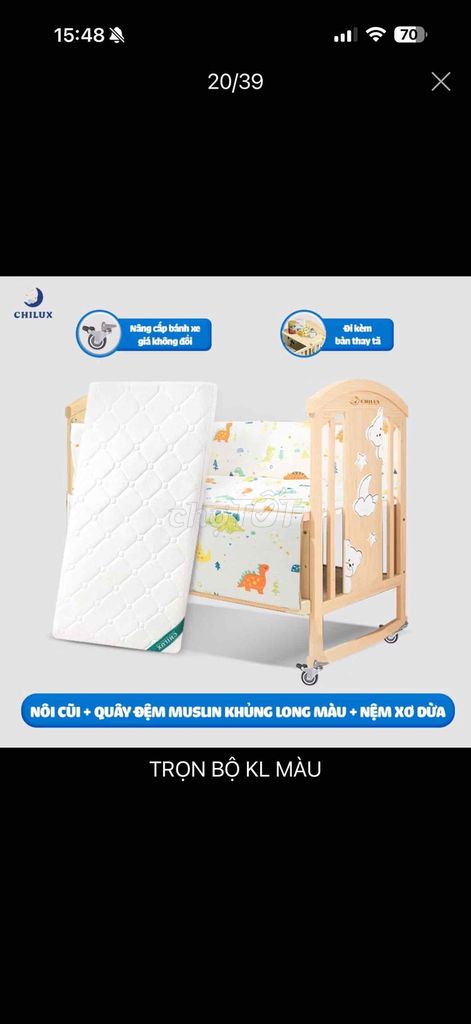 Cũi em bé Chilux Gỗ xơ dừa Nâu gỗ. Mua bán Mẹ và bé tại Quận Tân Bình Tp Hồ Chí Minh được đăng bởi Tracy Nguyen hình 1