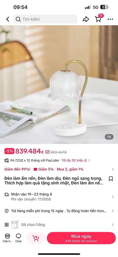 Đèn ngủ Thủy tinh Kim loại Trắng. Mua bán Đèn tại Thành phố Thủ Đức Tp Hồ Chí Minh được đăng bởi Nguyễn Thị Tiểu Điệp hình 1