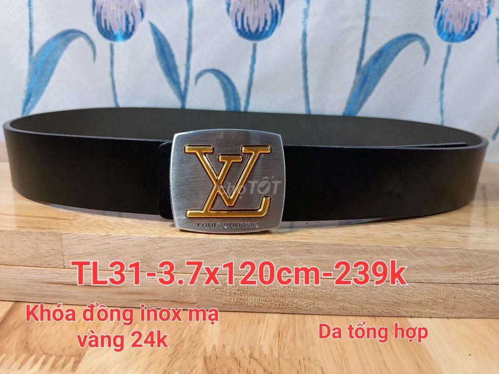 Thắt lưng (nịt) LV khóa inox đồng mạ vàng 24k TL31