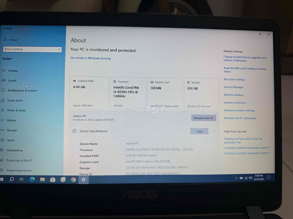 ASUS Vivobook 14 i5-8250U 4GB/256GB. Mua bán Laptop tại Quận 7 Tp Hồ Chí Minh được đăng bởi cường hình 1