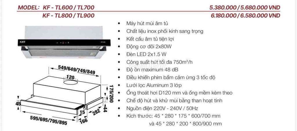 Máy hút mùi âm tủ KAFF KF-TL600/TL700 Inox Kính. Mua bán Bếp, lò, đồ điện nhà bếp tại Quận Thanh Khê Đà Nẵng được đăng bởi Nội Thất Gia Bảo ĐBP hình 1