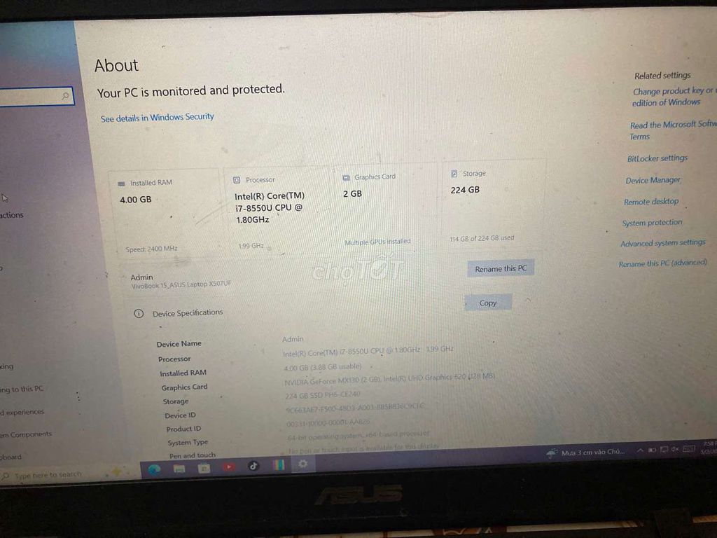 Laptop Asus Core i7 8550U 4GB/256GB card rời. Mua bán Laptop tại Huyện Thanh Trì Hà Nội được đăng bởi M hình 1