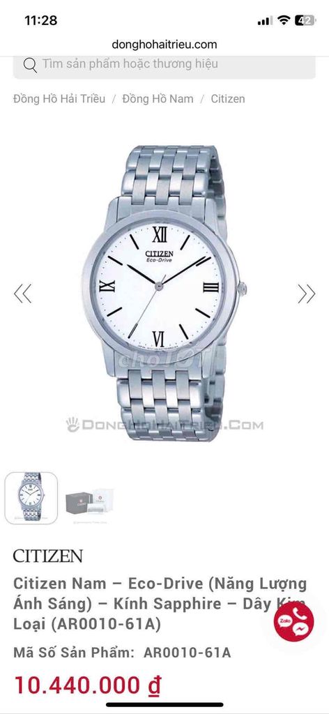 Đồng hồ Citizen Eco-Drive AR0010-61A Nam Bạc. Mua bán Đồng hồ tại Huyện Kế Sách Sóc Trăng được đăng bởi đồng hồ 2hand hình 1