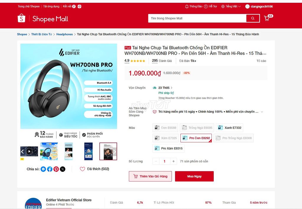 Tai Nghe Chụp Tai Bluetooth Chống Ồn EDIFIER . Mua bán Tivi, Âm thanh tại Quận Cẩm Lệ Đà Nẵng được đăng bởi Tri Dang hình 1