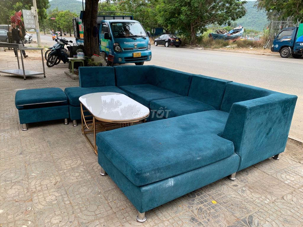 Ghế sofa chữ U vải xanh ngọc đã dùng. Dịch vụ chuyển nhà tại Quận Sơn Trà Đà Nẵng được đăng bởi THẾ GIỚI ĐỒ CŨ ĐÀ NẴNG hình 1