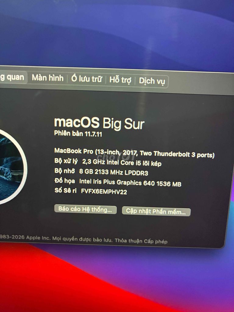 thanh li Apple MacBook Pro 2017 i5 8GB/128GB Bạc. Mua bán Laptop tại Thành phố Biên Hòa Đồng Nai được đăng bởi Phú PC Laptop hình 1