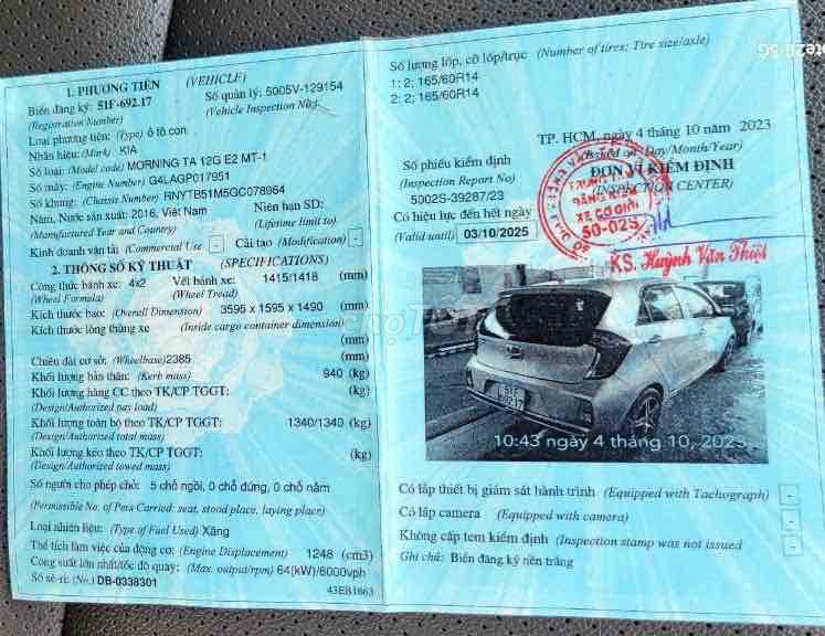 Kia Morning 2016 Si 1.25 MT - 590000 km. Mua bán Ô tô tại Huyện Nhơn Trạch Đồng Nai được đăng bởi Tuấn hình 6