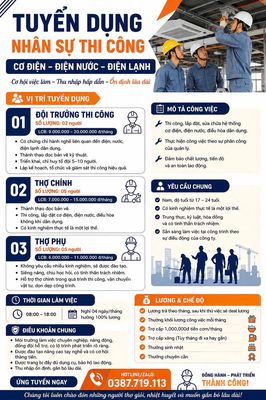 TUYỂN THỢ CƠ ĐIỆN NƯỚC