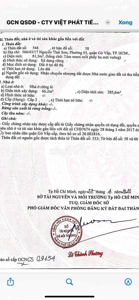 BÁN NHÀ CHÍNH CHỦ 566/43/17 Nguyễn Thái Sơn, P5, Quận Gò Vấp