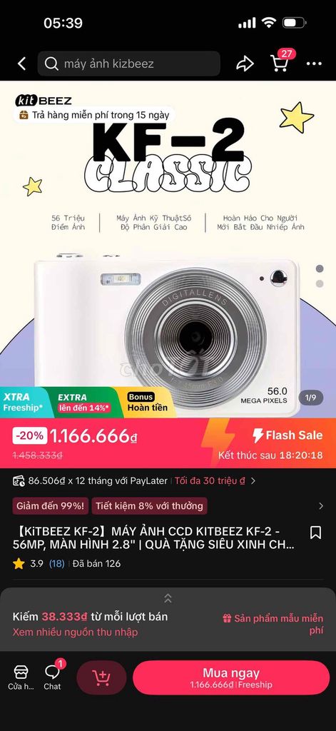 Máy ảnh KITBEEZ KF-2 Classic Trắng. Mua bán Máy ảnh, Máy quay tại Quận 1 Tp Hồ Chí Minh được đăng bởi Gim Lion hình 1