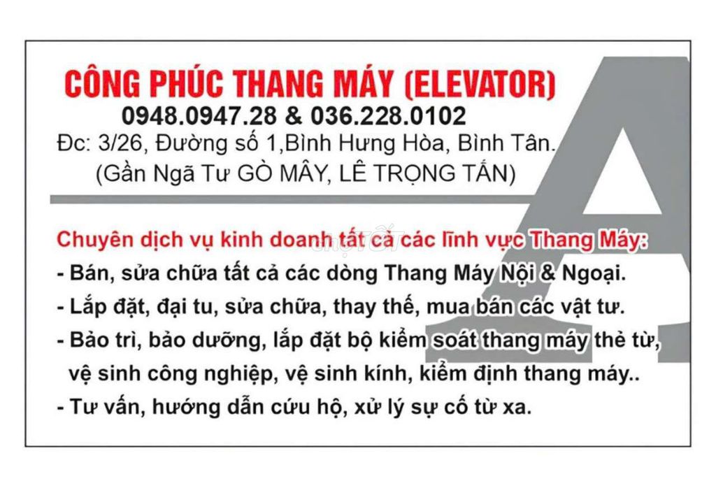 Dịch vụ Thang máy: mua bán, bảo trì, sữa chữa,lđ