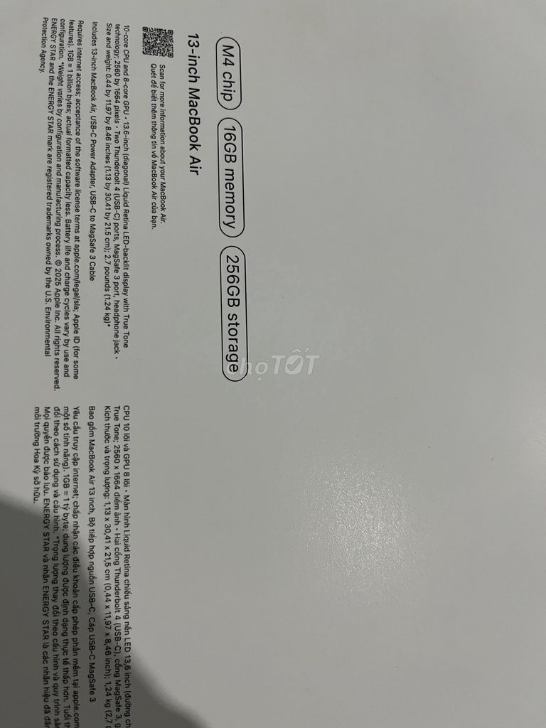 Apple MacBook Air M4 13 inch 16GB/256GB Used. Mua bán Laptop tại Thành phố Thủ Đức Tp Hồ Chí Minh được đăng bởi NAM NAM hình 1