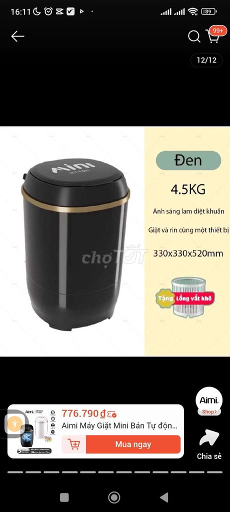 Máy giặt mini Aimi 4.5kg mới 100% chưa sử dụng. Mua bán Máy giặt tại Thành phố Thủ Đức Tp Hồ Chí Minh được đăng bởi Tuyet Tran hình 1