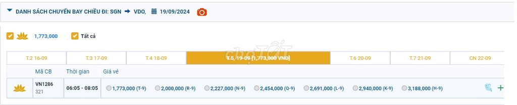 Tân Sơn Nhất (SGN) - Van Don (VDO) 19/09/2024