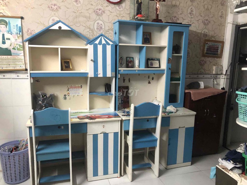 Bàn học Gỗ Xanh dương, trắng 100x185cm. Mua bán Bàn ghế tại Quận 11 Tp Hồ Chí Minh được đăng bởi Anna hình 1