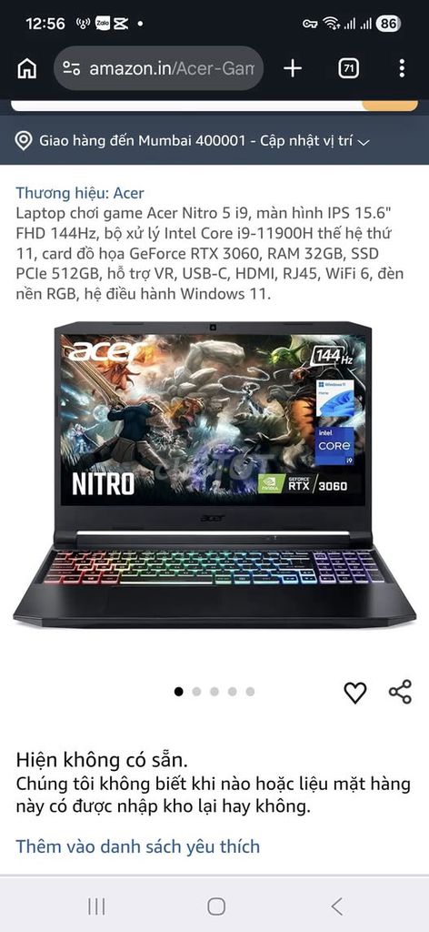 Acer Nitro 5 i9 15.6 inch 32GB/512GB. Mua bán Laptop tại Quận 1 Tp Hồ Chí Minh được đăng bởi Hội Đồ Điện Tử hình 1
